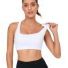 RUNNING GIRL Y-Back Sports Bras for Women, Medium Impact Wirefree Padded Bra Workout Crop Top Longline Sports Bra Push up(D-white)