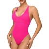 RUNNING GIRL Bodysuits for Women, Ribbed Backless Shapewear Workout Ribbed Sexy Bodysuit Tummy Control(Hot Pink)