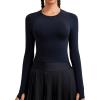 RUNNING GIRL Long Sleeve Workout Tops for Women Soft Crew Neck Basic Tight Cropped Top Casual Seamless Shirt(A-black)
