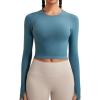 RUNNING GIRL Long Sleeve Workout Tops for Women Soft Crew Neck Basic Tight Cropped Top Casual Seamless Shirt(A-evening Blue)
