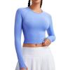 RUNNING GIRL Long Sleeve Workout Tops for Women Soft Crew Neck Basic Tight Cropped Top Casual Seamless Shirt(A-light Blue)