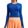 RUNNING GIRL Long Sleeve Workout Tops for Women Soft Crew Neck Basic Tight Cropped Top Casual Seamless Shirt(A-navy)