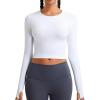 RUNNING GIRL Long Sleeve Workout Tops for Women Soft Crew Neck Basic Tight Cropped Top Casual Seamless Shirt(A-white)