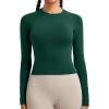 RUNNING GIRL Long Sleeve Yoga Shirts for Women, Soft Fitted Seamless Stretchy Casual Crew Neck Athletic Basic Shirt(A-forest Green)