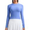 RUNNING GIRL Long Sleeve Yoga Shirts for Women, Soft Fitted Seamless Stretchy Casual Crew Neck Athletic Basic Shirt(A-light Blue)