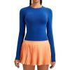RUNNING GIRL Long Sleeve Yoga Shirts for Women, Soft Fitted Seamless Stretchy Casual Crew Neck Athletic Basic Shirt(A-navy Blue)