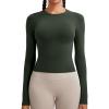 RUNNING GIRL Long Sleeve Yoga Shirts for Women, Soft Fitted Seamless Stretchy Casual Crew Neck Athletic Basic Shirt(A-slate Green)
