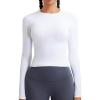 RUNNING GIRL Long Sleeve Yoga Shirts for Women, Soft Fitted Seamless Stretchy Casual Crew Neck Athletic Basic Shirt(A-white)