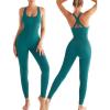 RUNNING GIRL One Piece Jumpsuit, Yoga Bodycon Ribbed Jumpsuit with Tummy Control Bodysuits for Women Full Length(1-green)