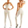RUNNING GIRL One Piece Jumpsuit, Yoga Bodycon Ribbed Jumpsuit with Tummy Control Bodysuits for Women Full Length(Beige)