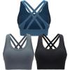 RUNNING GIRL Sports Bra for Women High Support, Criss-Cross Back Padded Strappy Sports Bras Yoga Bra with Removable Cups(1-black+grey+dark Blue)