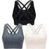 RUNNING GIRL Sports Bra for Women High Support, Criss-Cross Back Padded Strappy Sports Bras Yoga Bra with Removable Cups(1-black+grey+white)