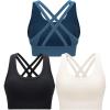 RUNNING GIRL Sports Bra for Women High Support, Criss-Cross Back Padded Strappy Sports Bras Yoga Bra with Removable Cups(1-black+white+dark Blue)