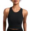 RUNNING GIRL Sports Bras for Women High Impact Seamless Ribbed Longline High Neck Workout Crop Tank Tops Padded(A-black)