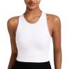 RUNNING GIRL Sports Bras for Women High Impact Seamless Ribbed Longline High Neck Workout Crop Tank Tops Padded(A-white)