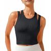 RUNNING GIRL Sports Bras for Women High Impact Seamless Ribbed Longline High Neck Workout Crop Tank Tops Padded(B-black)