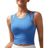 RUNNING GIRL Sports Bras for Women High Impact Seamless Ribbed Longline High Neck Workout Crop Tank Tops Padded(B-bright Blue)