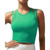 RUNNING GIRL Sports Bras for Women High Impact Seamless Ribbed Longline High Neck Workout Crop Tank Tops Padded(B-bright Green)