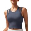 RUNNING GIRL Sports Bras for Women High Impact Seamless Ribbed Longline High Neck Workout Crop Tank Tops Padded(B-dark Grey)