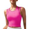 RUNNING GIRL Sports Bras for Women High Impact Seamless Ribbed Longline High Neck Workout Crop Tank Tops Padded(B-hot Pink)