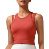 RUNNING GIRL Sports Bras for Women High Impact Seamless Ribbed Longline High Neck Workout Crop Tank Tops Padded(B-red)