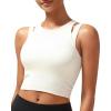 RUNNING GIRL Sports Bras for Women High Impact Seamless Ribbed Longline High Neck Workout Crop Tank Tops Padded(B-white)