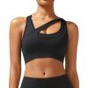 RUNNING GIRL Sports Bras for Women High Support,Seamless Ribbed Longline High Neck Sports Bra Racerback Padded Crop Top Yoga(B-black)