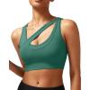 RUNNING GIRL Sports Bras for Women High Support,Seamless Ribbed Longline High Neck Sports Bra Racerback Padded Crop Top Yoga(B-dark Green)