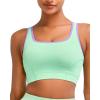 RUNNING GIRL Sports Bras for Women High Support,Seamless Ribbed Longline High Neck Sports Bra Racerback Padded Crop Top Yoga(C-light Green)