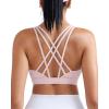 RUNNING GIRL Sports Bras for Women, Medium-High Impact Running Strappy Sports Bra with Removable Pads(Pink)