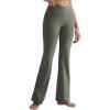 RUNNING GIRL Womens Ribbed V Crossover High Waist Yoga Pants Flare Leggings for Women with Side Pockets(Olive Green)