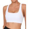 RUNNING GIRL Y-Back Sports Bras for Women, Medium Impact Wirefree Padded Bra Workout Crop Top Longline Sports Bra Push up(D-white)