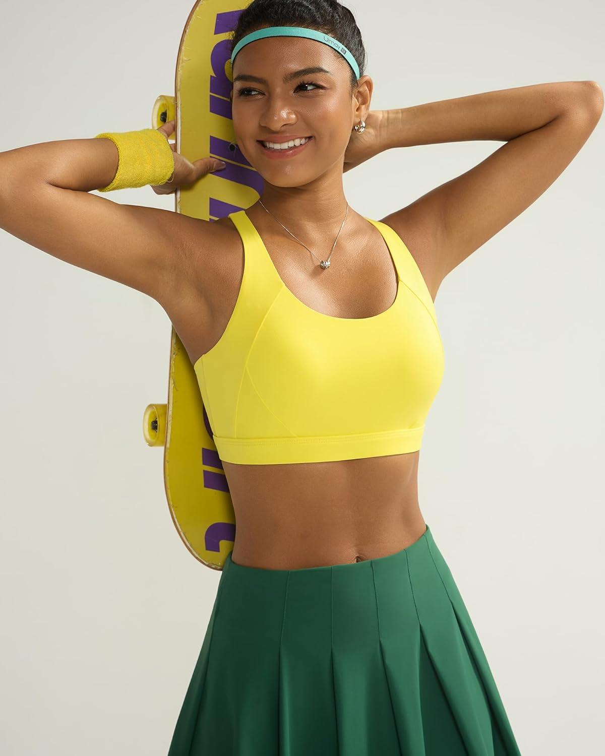 imageRUNNING GIRL Sports Bra for Women High Support Molded Cup High Impact Sports Bras for Women with Sewn in PadsBright Yellow