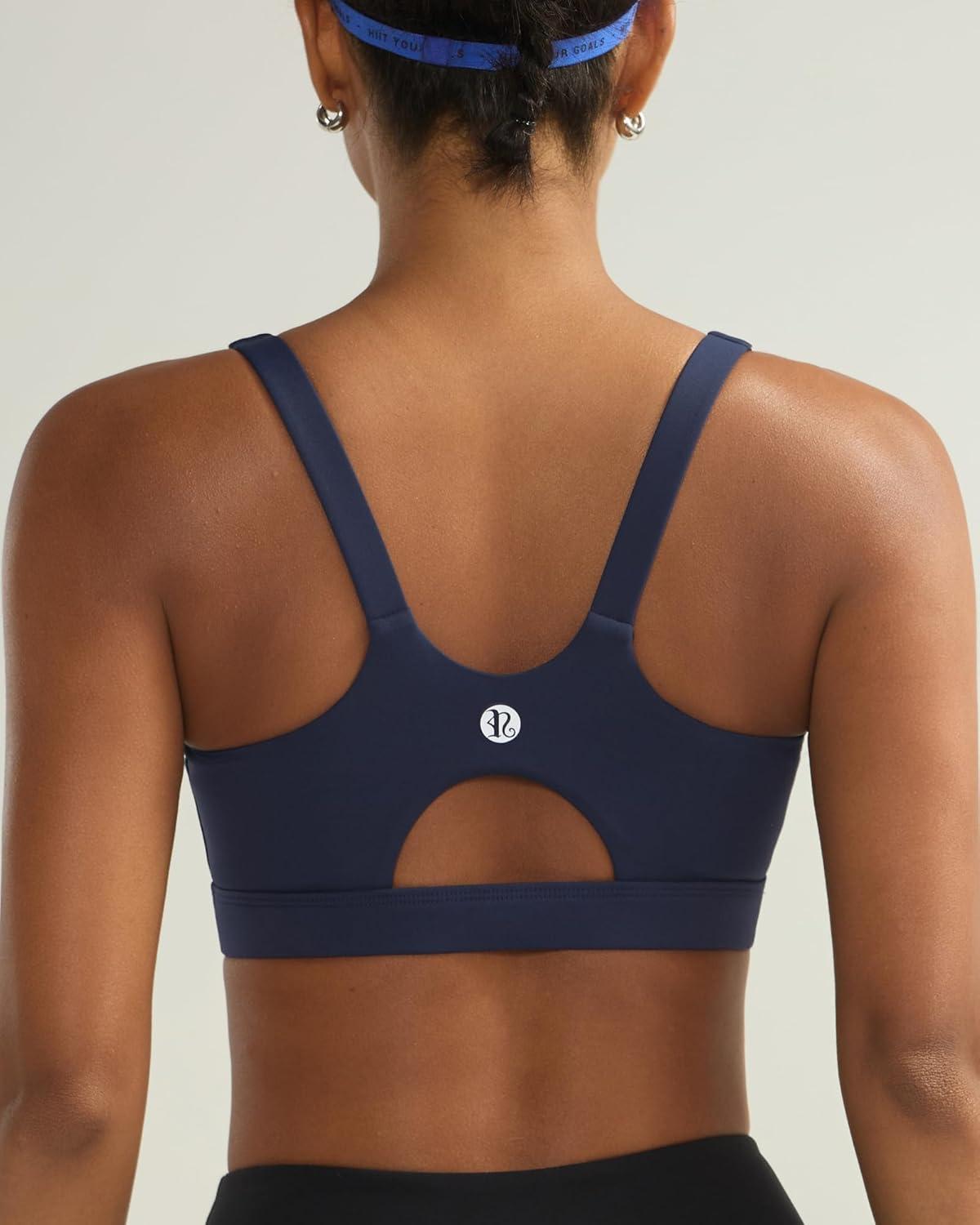 imageRUNNING GIRL Sports Bra for Women High Support Molded Cup High Impact Sports Bras for Women with Sewn in PadsNavy Blue