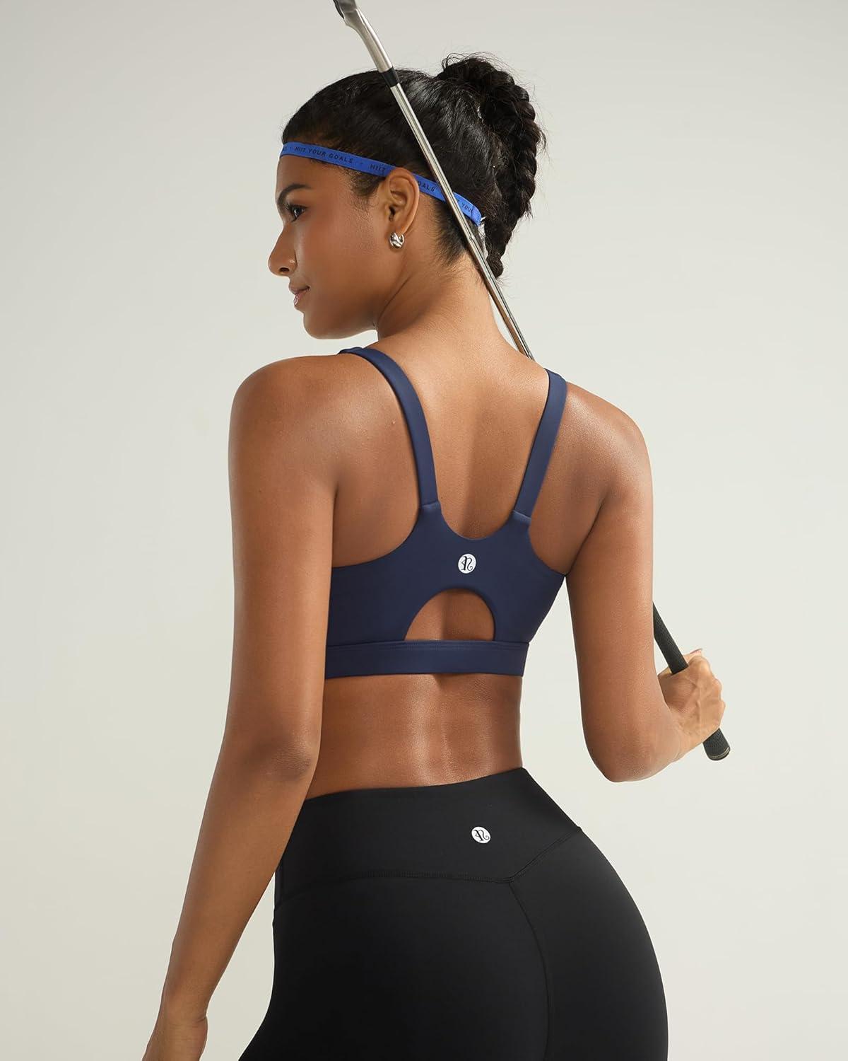 imageRUNNING GIRL Sports Bra for Women High Support Molded Cup High Impact Sports Bras for Women with Sewn in PadsNavy Blue