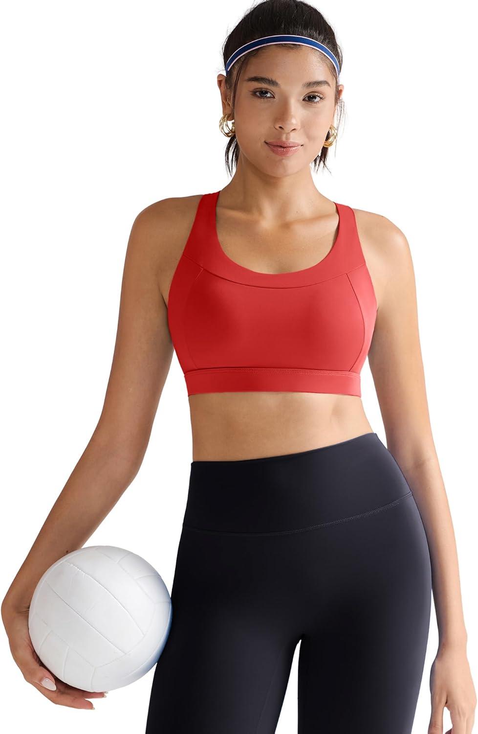 imageRUNNING GIRL Sports Bra for Women High SupportMolded Cup High Impact Sports Bras with Sewn in PadsDeep Red