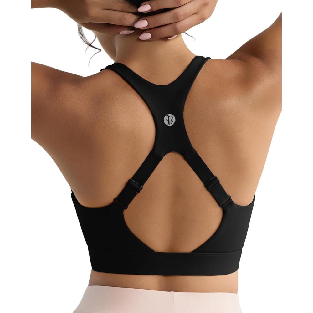 imageRUNNING GIRL High Impact Sports Bras for Women Adjustable Straps Sports Bra High Support Molded Cup Racerback Workout BraAblack