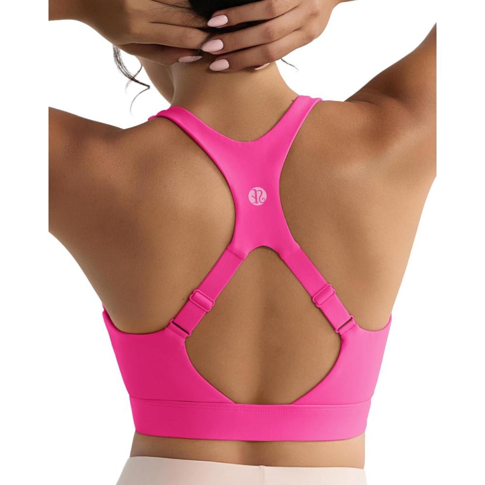 imageRUNNING GIRL High Impact Sports Bras for Women Adjustable Straps Sports Bra High Support Molded Cup Racerback Workout BraAhot Pink