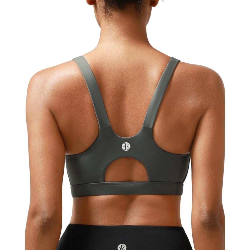 imageRUNNING GIRL Sports Bra for Women High Support Molded Cup High Impact Sports Bras for Women with Sewn in PadsDark Green