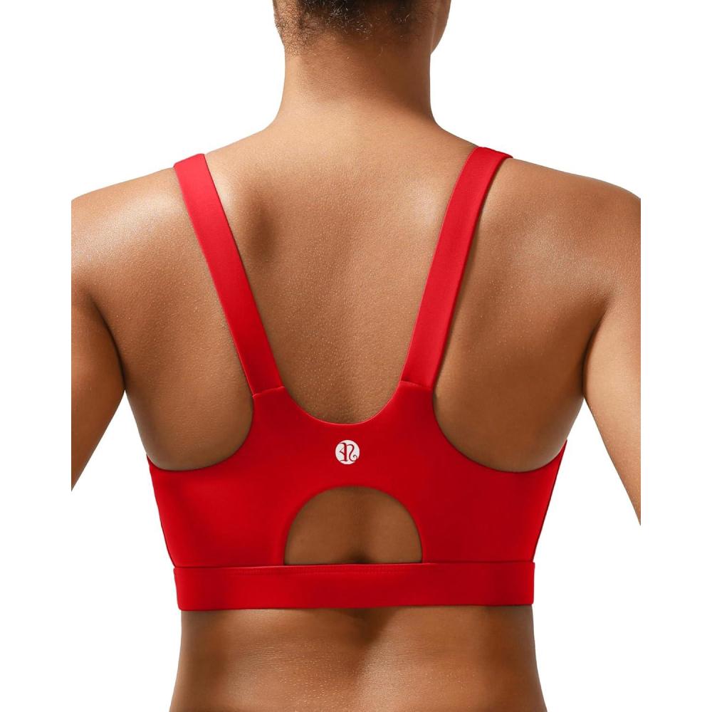 imageRUNNING GIRL Sports Bra for Women High Support Molded Cup High Impact Sports Bras for Women with Sewn in PadsDeep Red