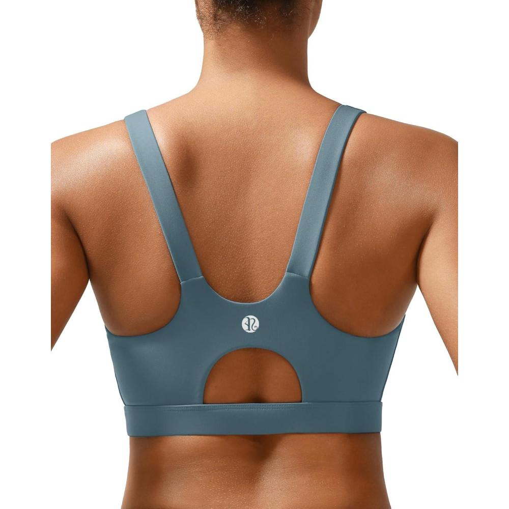 imageRUNNING GIRL Sports Bra for Women High Support Molded Cup High Impact Sports Bras for Women with Sewn in PadsDusty Blue