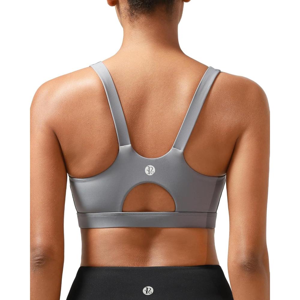 imageRUNNING GIRL Sports Bra for Women High Support Molded Cup High Impact Sports Bras for Women with Sewn in PadsGrey