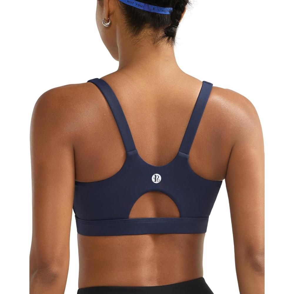 imageRUNNING GIRL Sports Bra for Women High Support Molded Cup High Impact Sports Bras for Women with Sewn in PadsNavy Blue