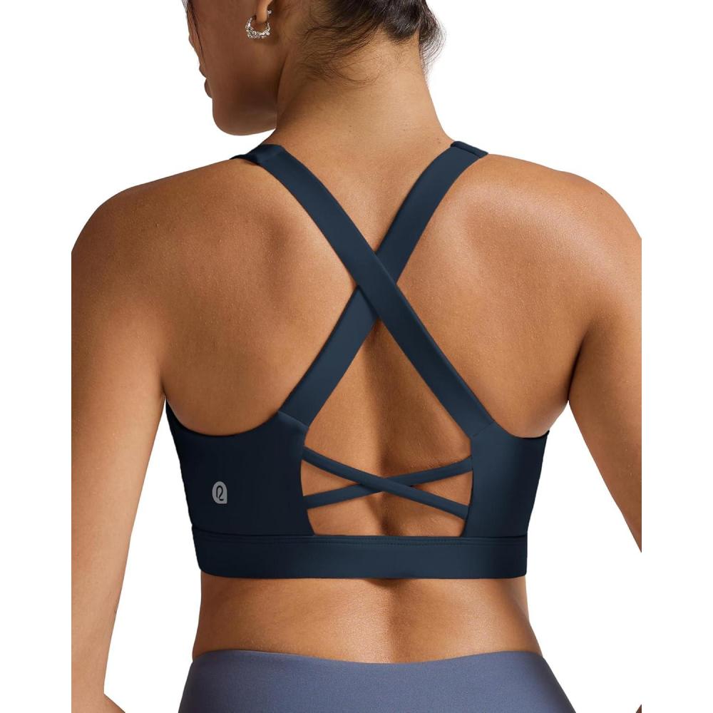 imageRUNNING GIRL Sports Bra for Women High SupportMolded Cup High Impact Sports Bras with Sewn in PadsDark Blue