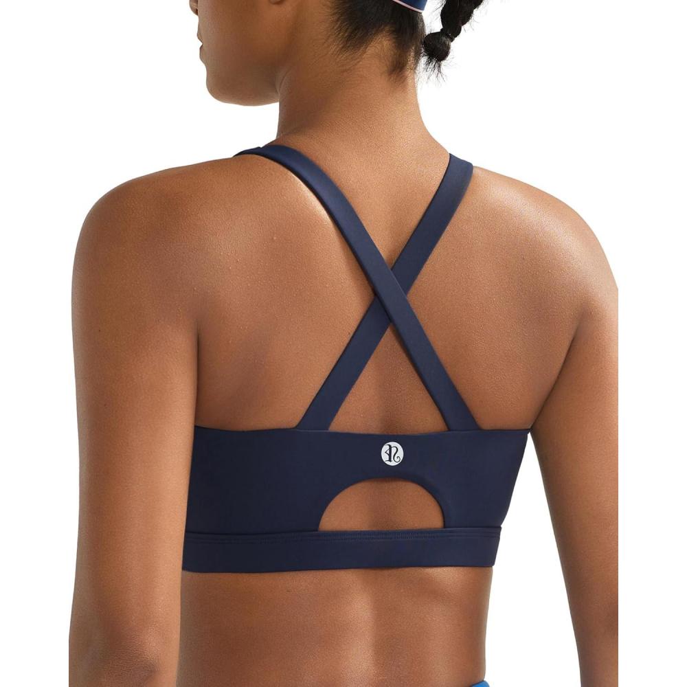 imageRUNNING GIRL Sports Bra for Women High SupportMolded Cup Strappy Running Sports Bras with Sewn in PadsNavy Blue