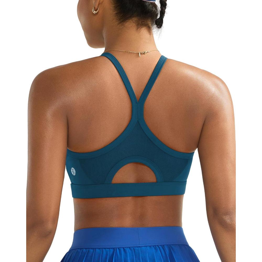 imageRunning GIRLSports Bra for WomenY Back Molded Cup Medium Impact Sports Bras for Women with Sewn in PadsDeep Blue