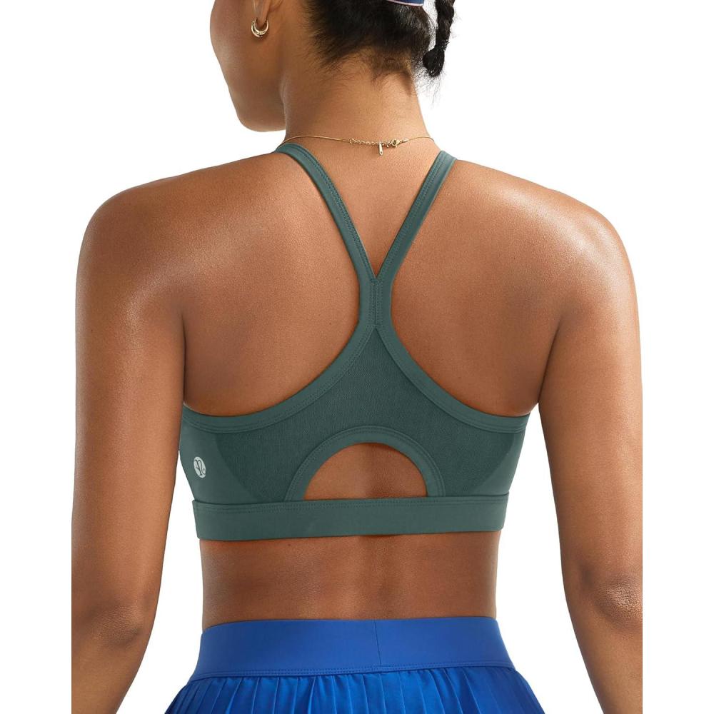 imageRunning GIRLSports Bra for WomenY Back Molded Cup Medium Impact Sports Bras for Women with Sewn in PadsForest Green