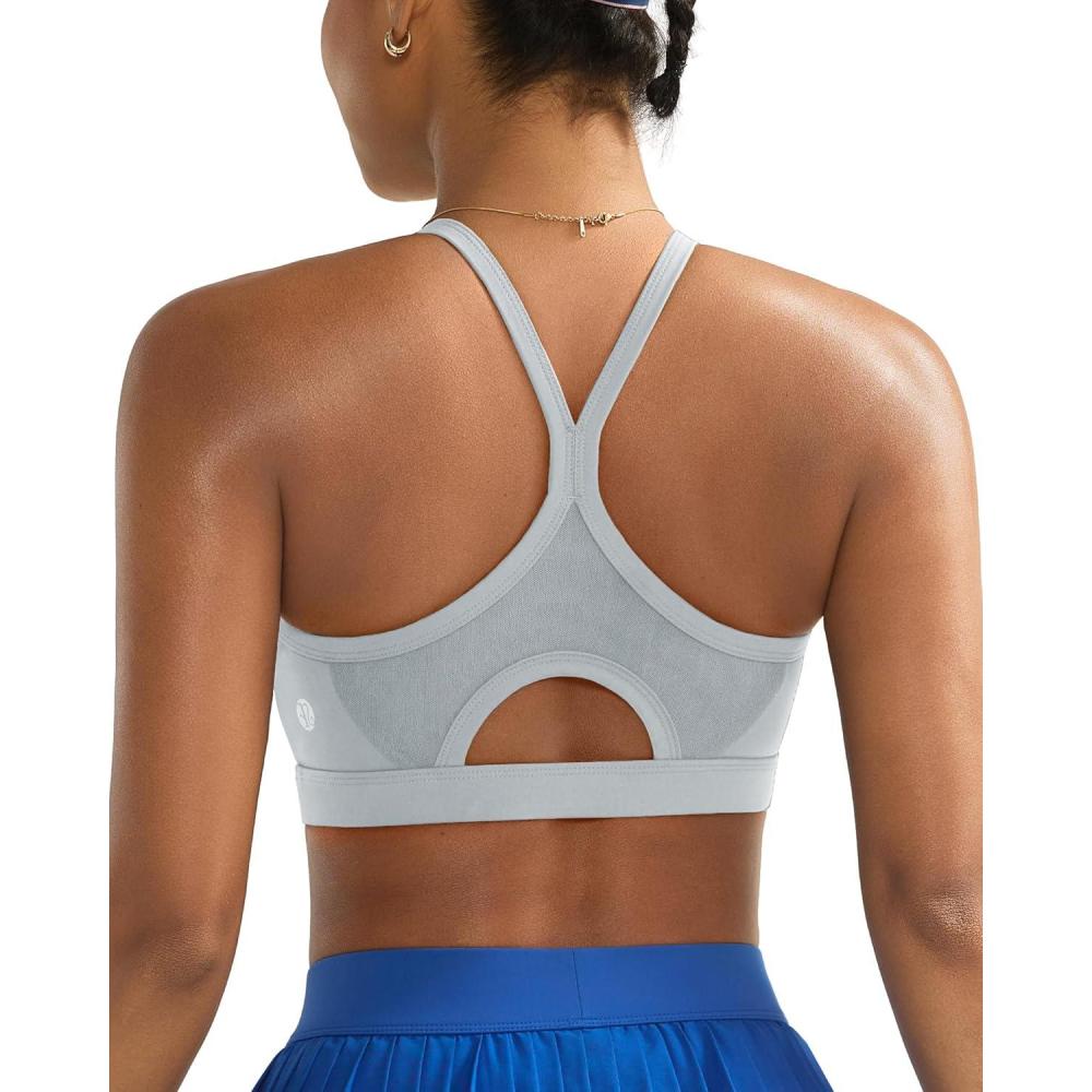 imageRunning GIRLSports Bra for WomenY Back Molded Cup Medium Impact Sports Bras for Women with Sewn in PadsGrey