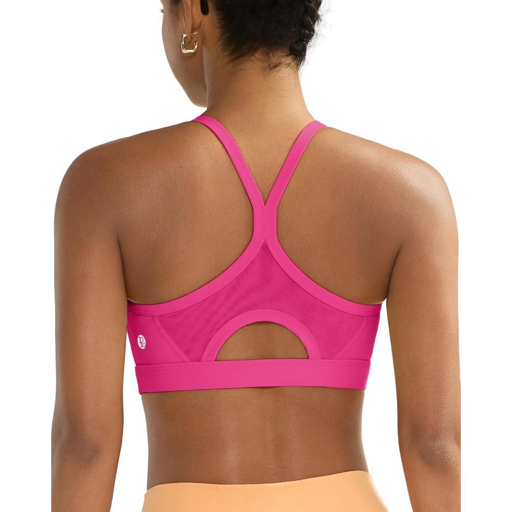 imageRunning GIRLSports Bra for WomenY Back Molded Cup Medium Impact Sports Bras for Women with Sewn in PadsHot Pink