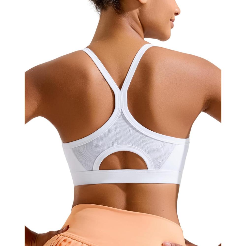 imageRunning GIRLSports Bra for WomenY Back Molded Cup Medium Impact Sports Bras for Women with Sewn in PadsWhite